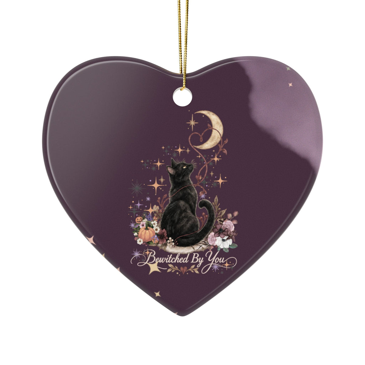 Cat Moon Ceramic Ornament — "Bewitched By You" Holiday Keepsake
