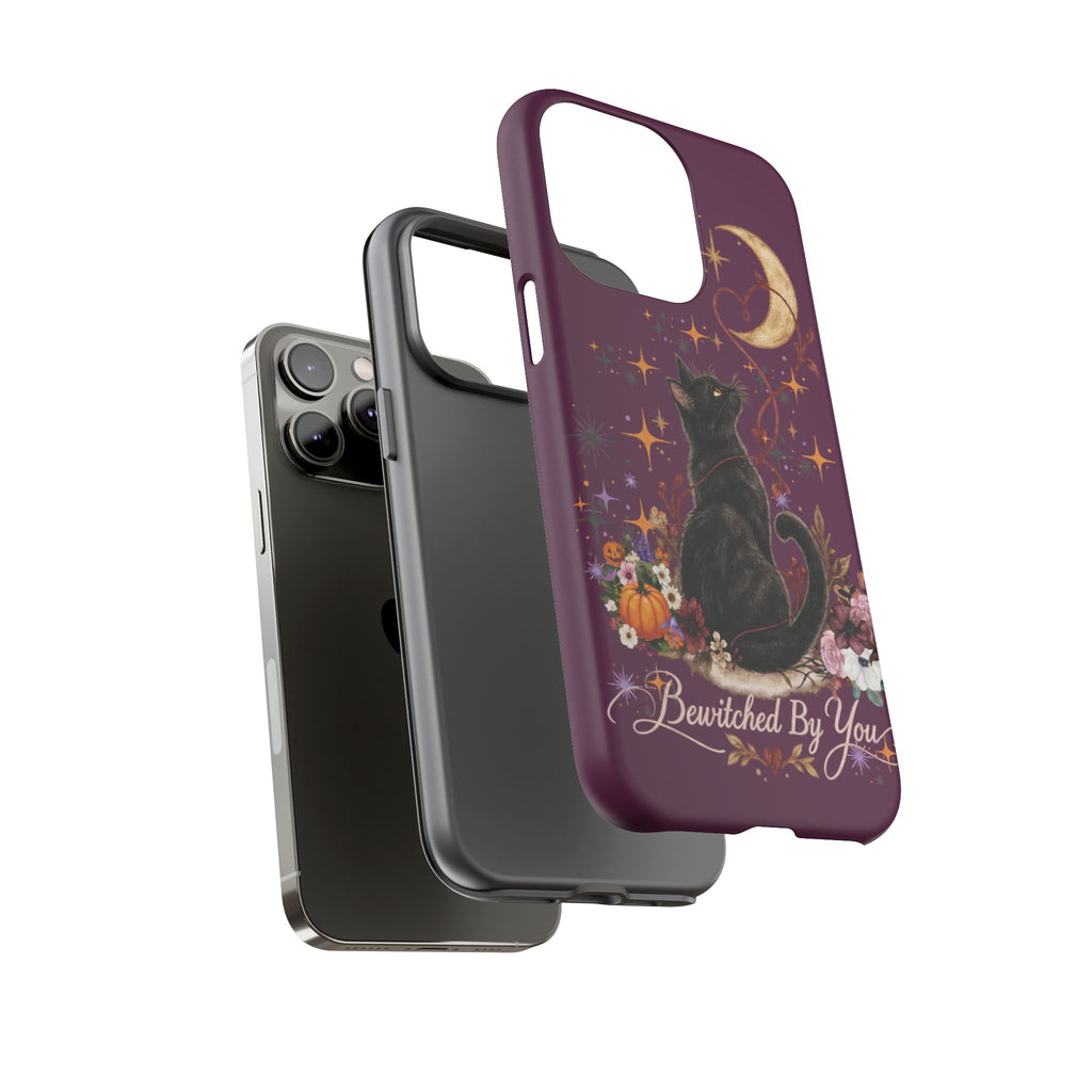 Black Cat Halloween Phone Case | Bewitched By You Witchy Moon & Pumpkin Tough Case | Dual-Layer Protective Cover for iPhone & Samsung