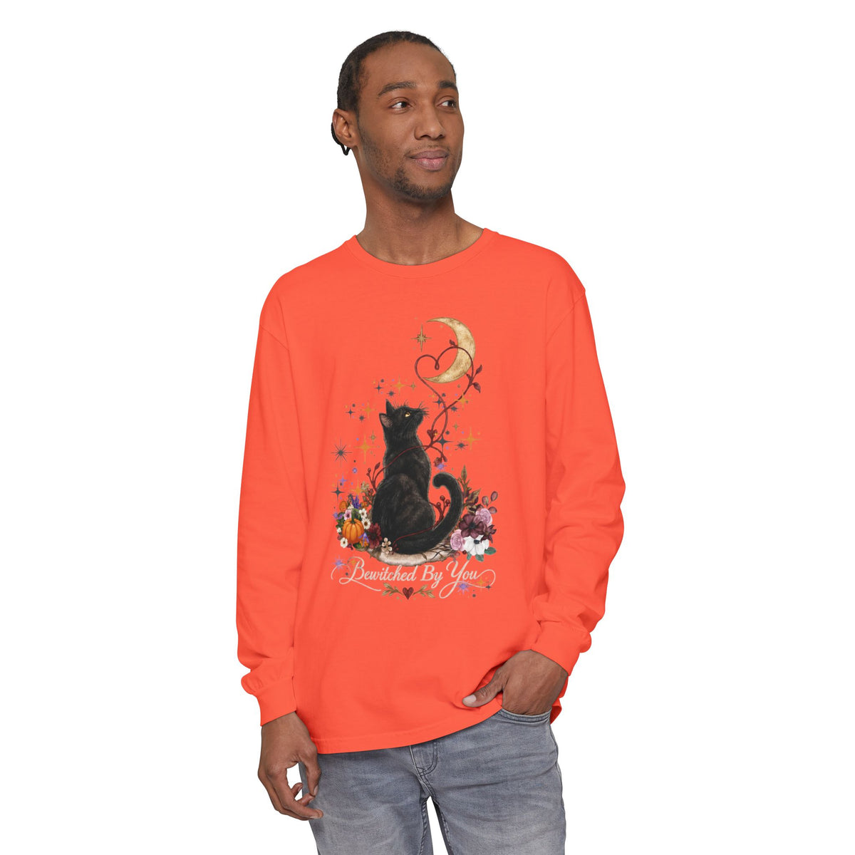 Black Cat Moon Long Sleeve Shirt — "Bewitched by You" Gothic Cat Tee