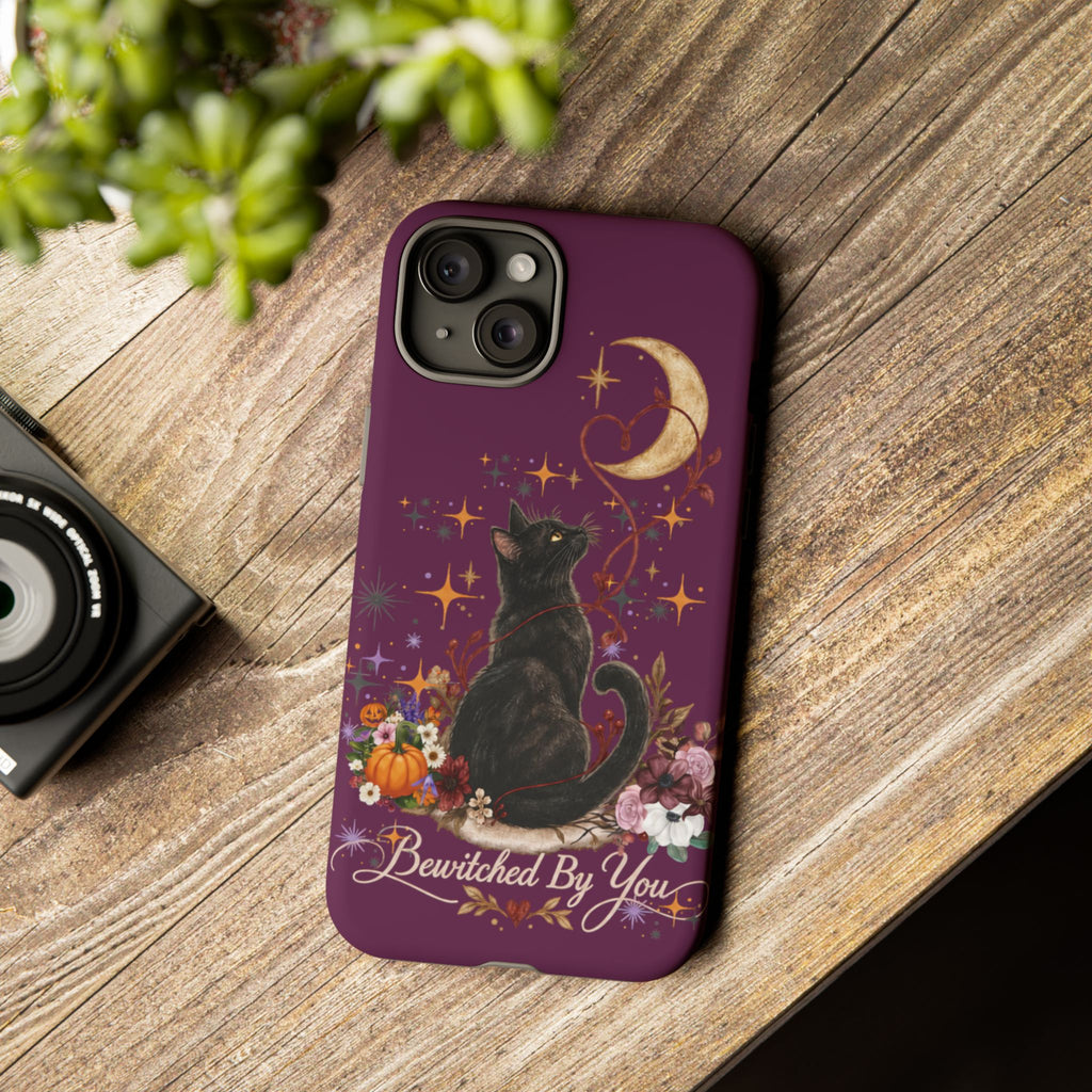 Black Cat Halloween Phone Case | Bewitched By You Witchy Moon & Pumpkin Tough Case | Dual-Layer Protective Cover for iPhone & Samsung