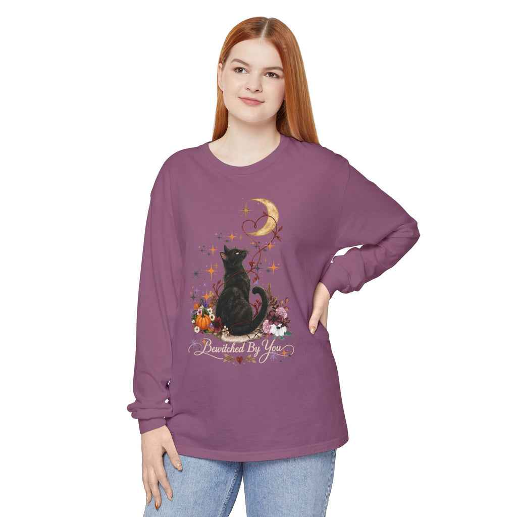 Black Cat Moon Long Sleeve Shirt — "Bewitched by You" Gothic Cat Tee