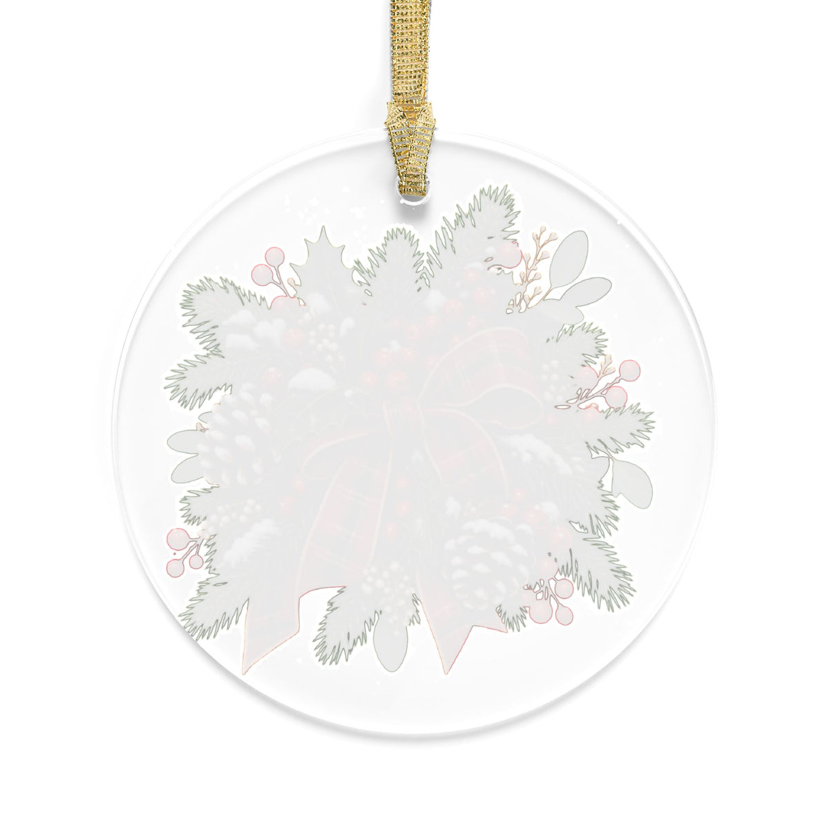 Christmas Wreath Acrylic Ornament — Plaid Bow, Pine & Berries Holiday Decoration