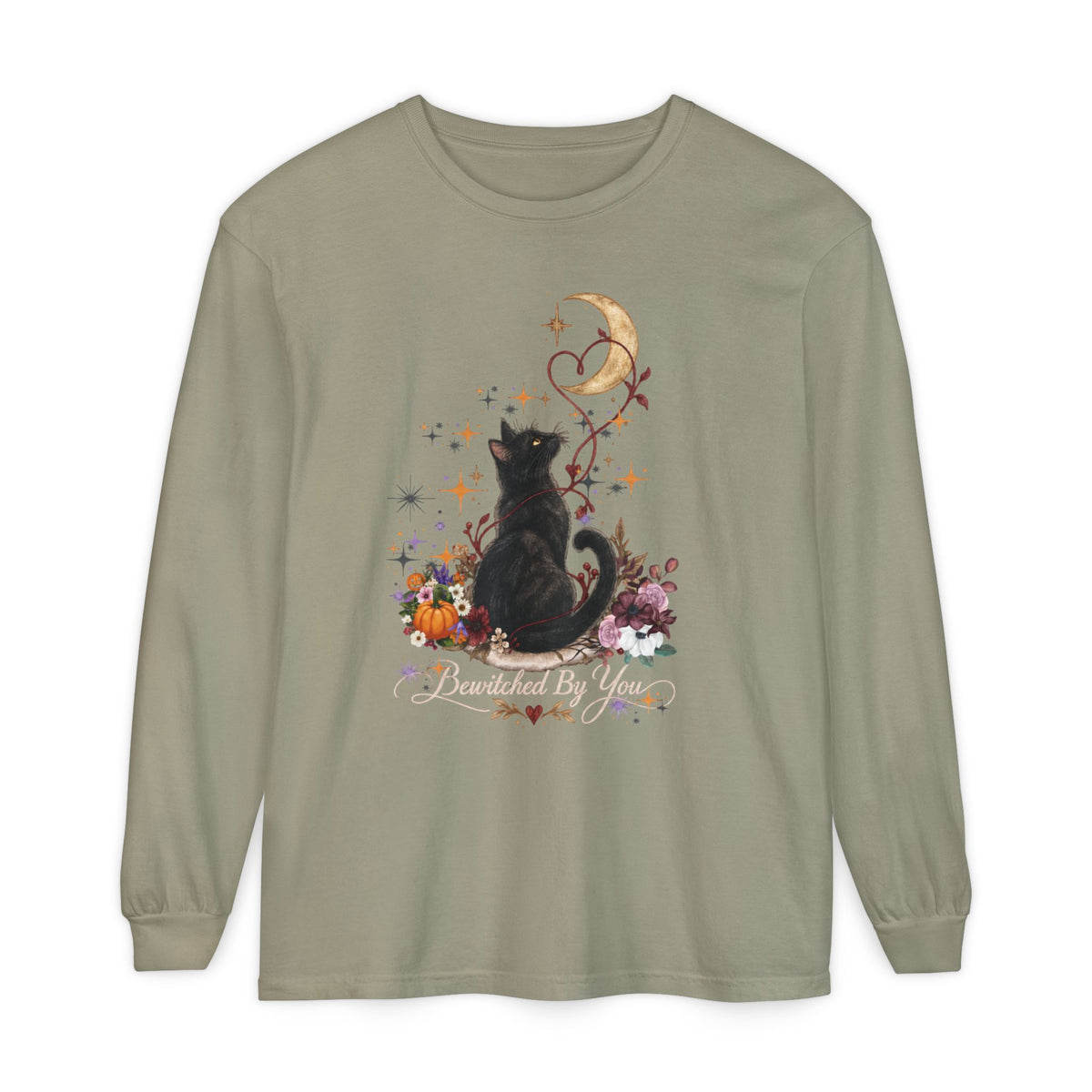 Black Cat Moon Long Sleeve Shirt — "Bewitched by You" Gothic Cat Tee