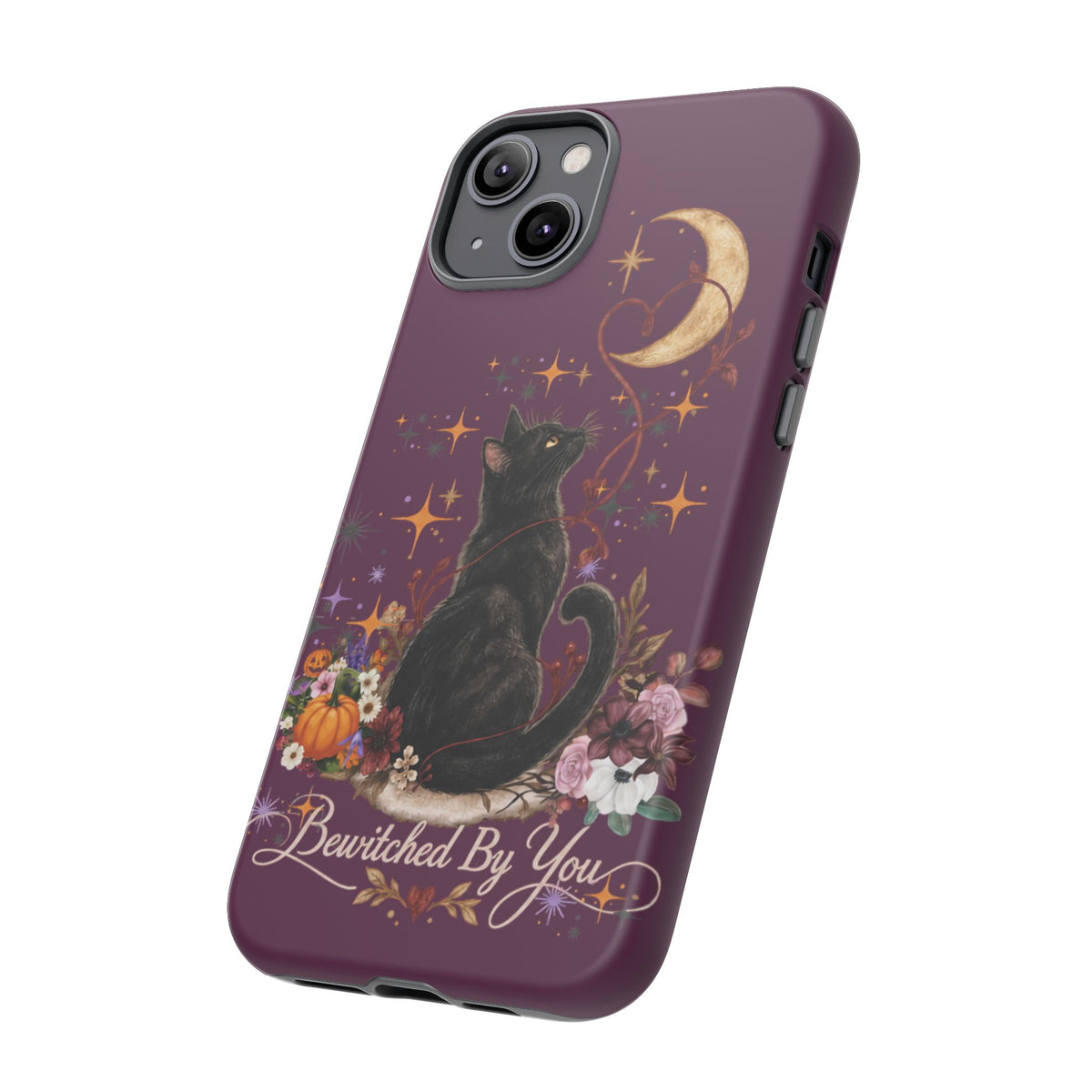Black Cat Halloween Phone Case | Bewitched By You Witchy Moon & Pumpkin Tough Case | Dual-Layer Protective Cover for iPhone & Samsung