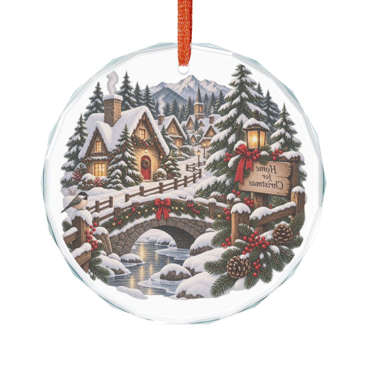 Glass Ornament — Cozy Snowy Village 'Home for Christmas' Holiday Decoration