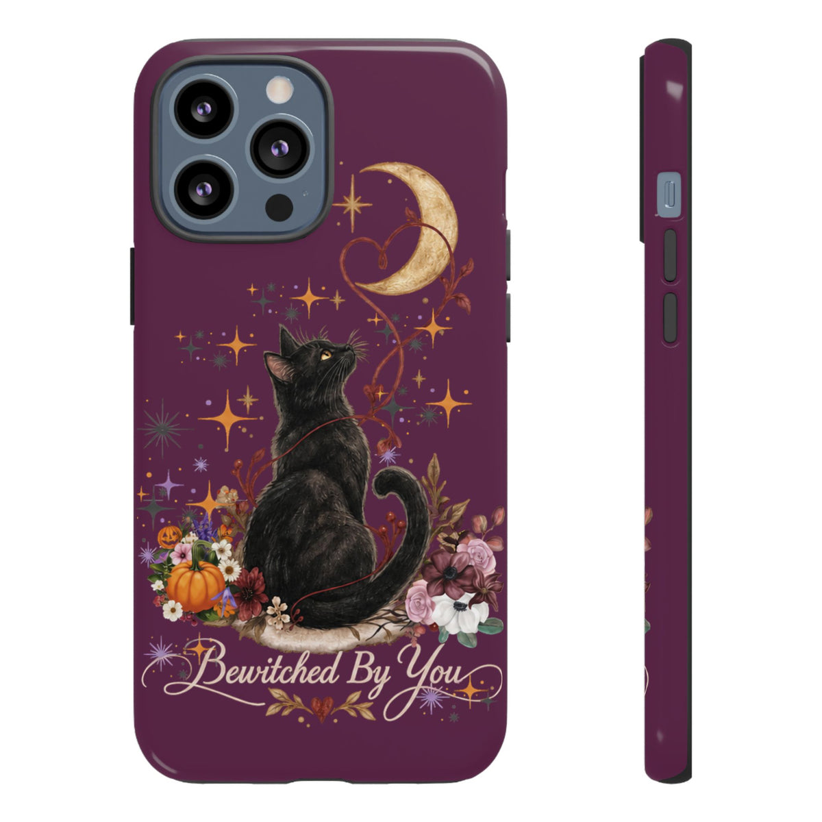 Black Cat Halloween Phone Case | Bewitched By You Witchy Moon & Pumpkin Tough Case | Dual-Layer Protective Cover for iPhone & Samsung