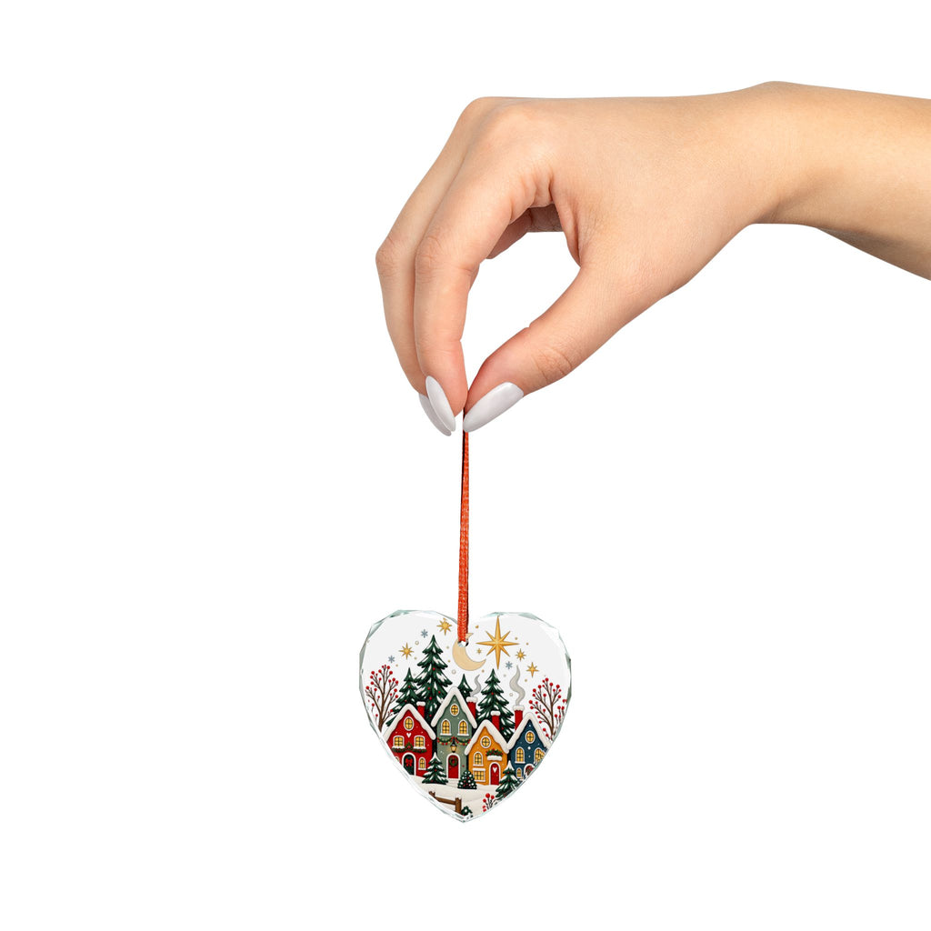 Crystal Heart Ornament — Festive Snowy Village Christmas Decoration