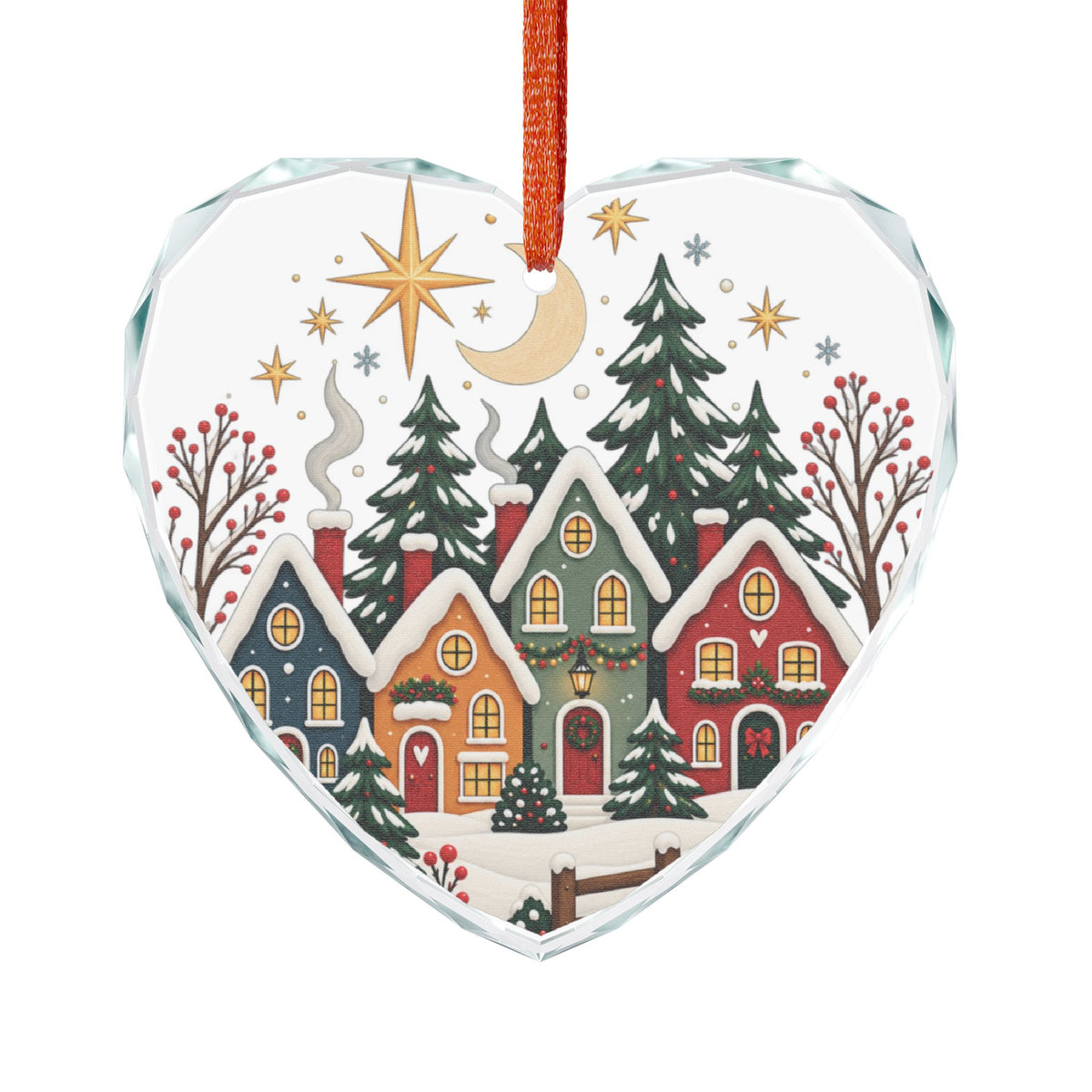 Crystal Heart Ornament — Festive Snowy Village Christmas Decoration