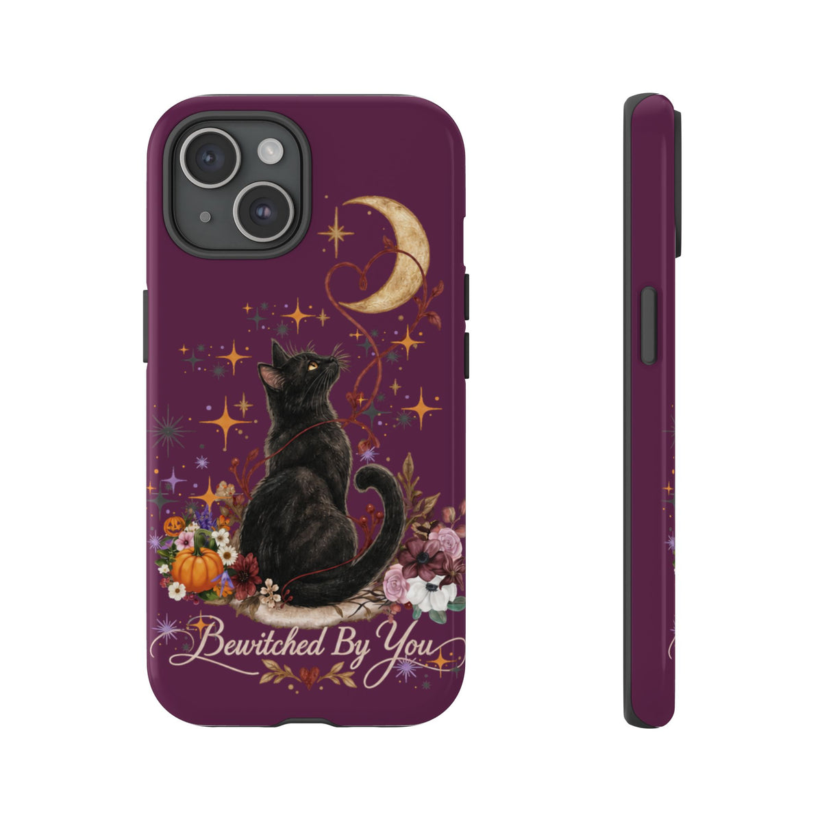 Black Cat Halloween Phone Case | Bewitched By You Witchy Moon & Pumpkin Tough Case | Dual-Layer Protective Cover for iPhone & Samsung