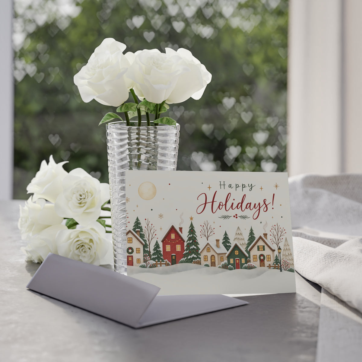 Personalized Happy Holidays Village Card