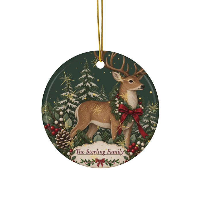 Personalized Christmas Reindeer Ceramic Ornament – Family Name Holiday Keepsake