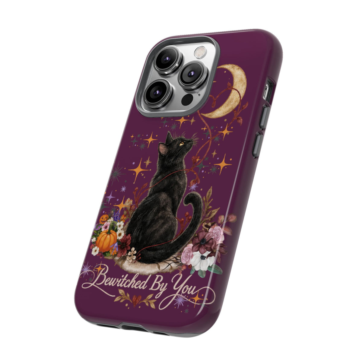 Black Cat Halloween Phone Case | Bewitched By You Witchy Moon & Pumpkin Tough Case | Dual-Layer Protective Cover for iPhone & Samsung