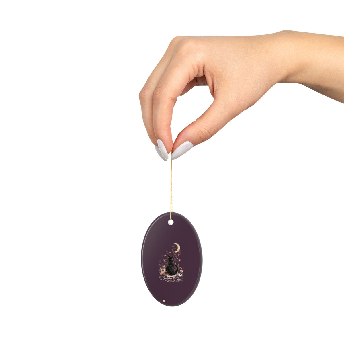 Cat Moon Ceramic Ornament — "Bewitched By You" Holiday Keepsake