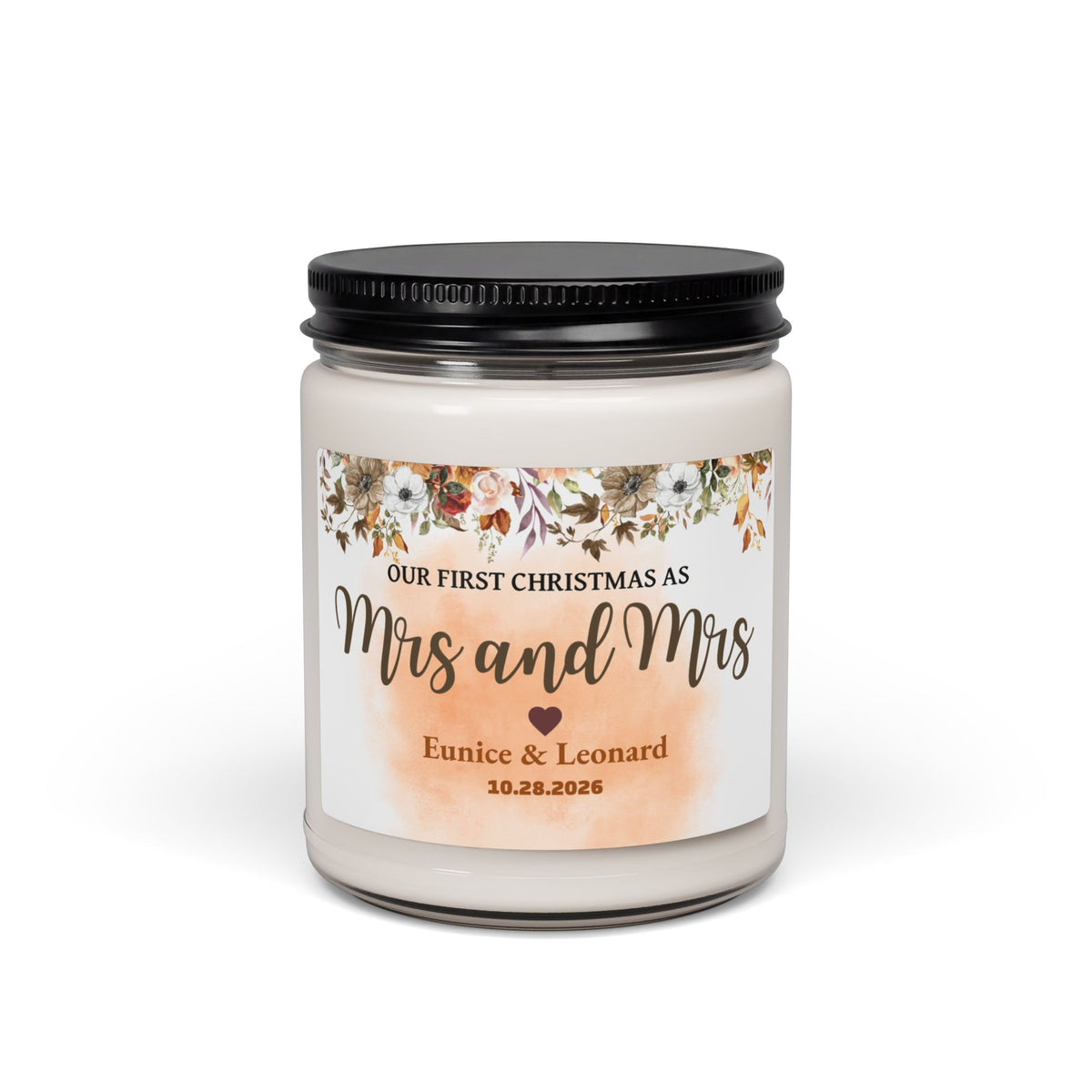 Personalized Our First Christmas as Mrs & Mrs Candle | 9oz Soy Candle | Custom Wedding Gift | Lesbian Wedding Keepsake | Scented Glass Jar